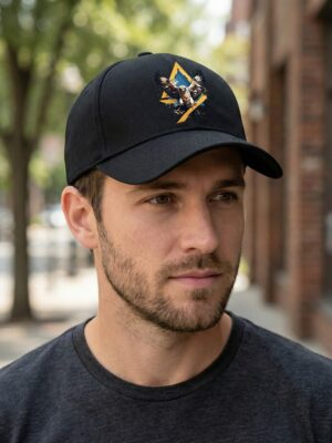 xqjuyyeT_N2MYGO76AX_2026-03-12_1.jpg Flying Eagle Graphic Black Baseball Cap for Men & Women | Adjustable Unisex Streetwear Hat with Geometric Eagle Design, Casual Fashion Sports Cap for Daily Wear