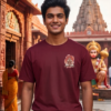 Unisex Oversized Hanuman Graphic Printed T-Shirt for Men & Women | Spiritual Devotional Back Print Oversized Tee | Maroon Half Sleeve Loose Fit Streetwear T-Shirt | Loopknit 240 GSM Premium Cotton Casual Wear