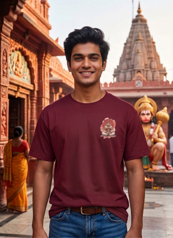 Unisex Oversized Hanuman Graphic Printed T-Shirt for Men & Women | Spiritual Devotional Back Print Oversized Tee | Maroon Half Sleeve Loose Fit Streetwear T-Shirt | Loopknit 240 GSM Premium Cotton Casual Wear