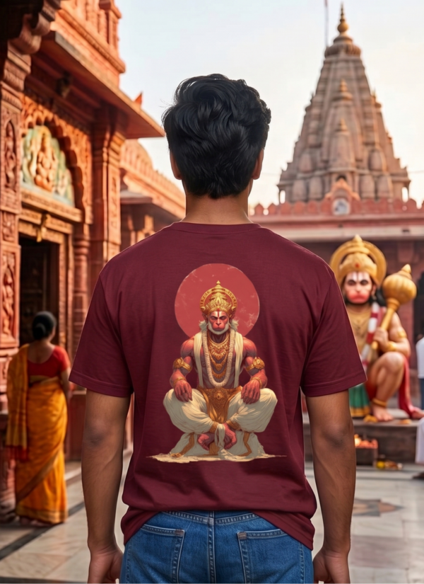 Unisex Oversized Hanuman Graphic Printed T-Shirt for Men & Women | Spiritual Devotional Back Print Oversized Tee | Maroon Half Sleeve Loose Fit Streetwear T-Shirt | Loopknit 240 GSM Premium Cotton Casual Wear