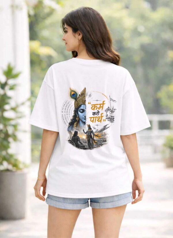 17lX_Rev_QR5NZPSX93_2026-05-25_2.jpg Unisex Oversized White Krishna Graphic Printed T-Shirt | Spiritual Devotional Theme Round Neck Half Sleeve Casual Streetwear Tee | Relaxed Fit Graphic T-Shirt for Men & Women Daily Wear, Travel & Festivals