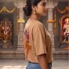 Unisex Oversized Dancing Hanuman Graphic T-Shirt Energetic Devotion Design, Beige Cotton Tee