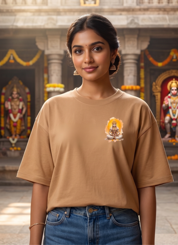 Unisex Oversized Dancing Hanuman Graphic T-Shirt Energetic Devotion Design, Beige Cotton Tee