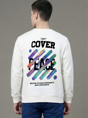 Off Cover Peace Graphic White Sweatshirt for Men | Confidence Streetwear Back Print | Premium Fleece 300 GSM | By Giftspeaks