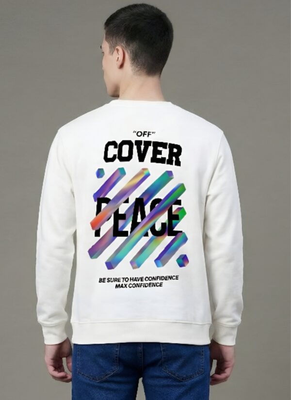 Off Cover Peace Graphic White Sweatshirt for Men | Confidence Streetwear Back Print | Premium Fleece 300 GSM | By Giftspeaks