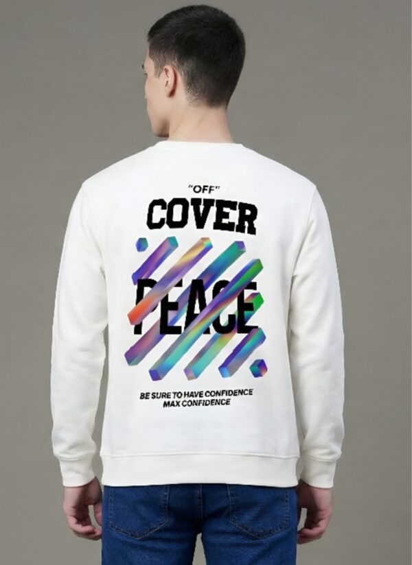 Off Cover Peace Graphic White Sweatshirt for Men | Confidence Streetwear Back Print | Premium Fleece 300 GSM | By Giftspeaks