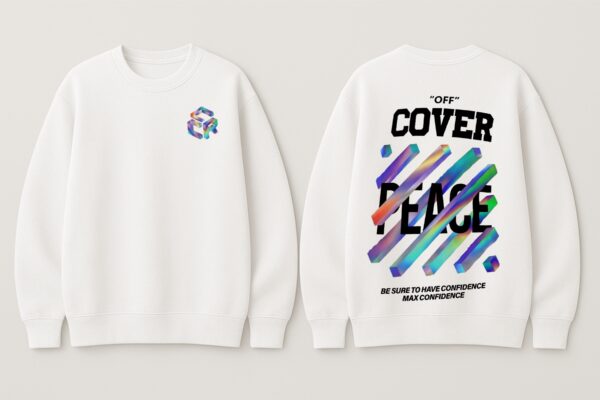 Off Cover Peace Graphic White Sweatshirt for Men | Confidence Streetwear Back Print | Premium Fleece 300 GSM | By Giftspeaks