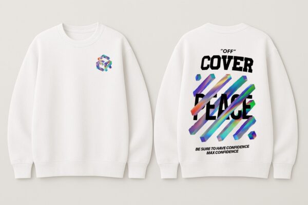Off Cover Peace Graphic White Sweatshirt for Men | Confidence Streetwear Back Print | Premium Fleece 300 GSM | By Giftspeaks