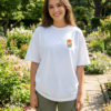 Womens Oversized White T-Shirt | Floral “Say Amour” Graphic Print | Loopknit 240 GSM Premium Heavy Fabric | Cute Aesthetic Streetwear T-Shirt for Women