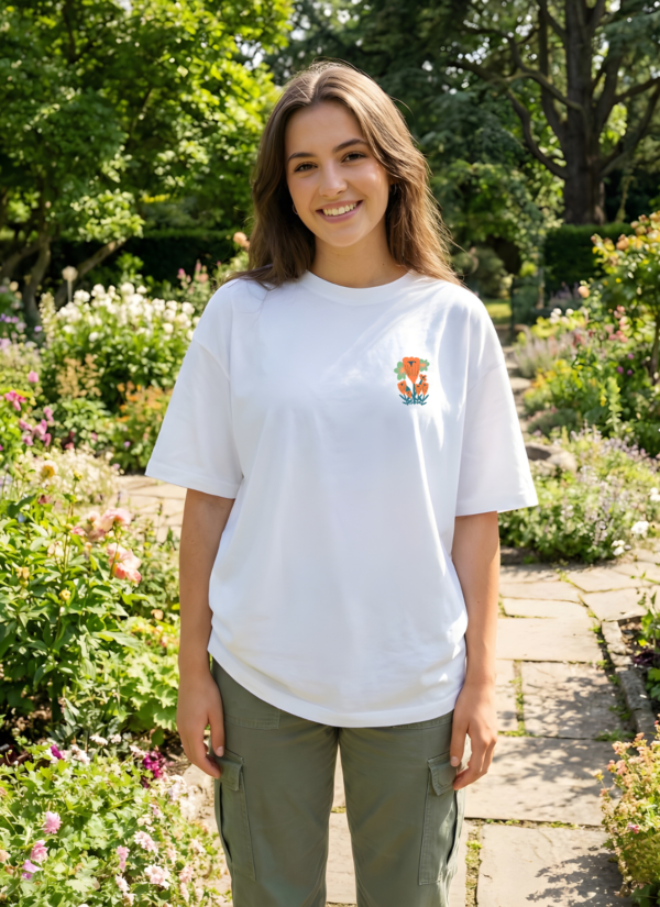 Womens Oversized White T-Shirt | Floral “Say Amour” Graphic Print | Loopknit 240 GSM Premium Heavy Fabric | Cute Aesthetic Streetwear T-Shirt for Women