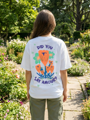 3l2dAIfq_TYWI3QVH9B_2026-02-05_1.png Womens Oversized White T-Shirt | Floral “Say Amour” Graphic Print | Loopknit 240 GSM Premium Heavy Fabric | Cute Aesthetic Streetwear T-Shirt for Women