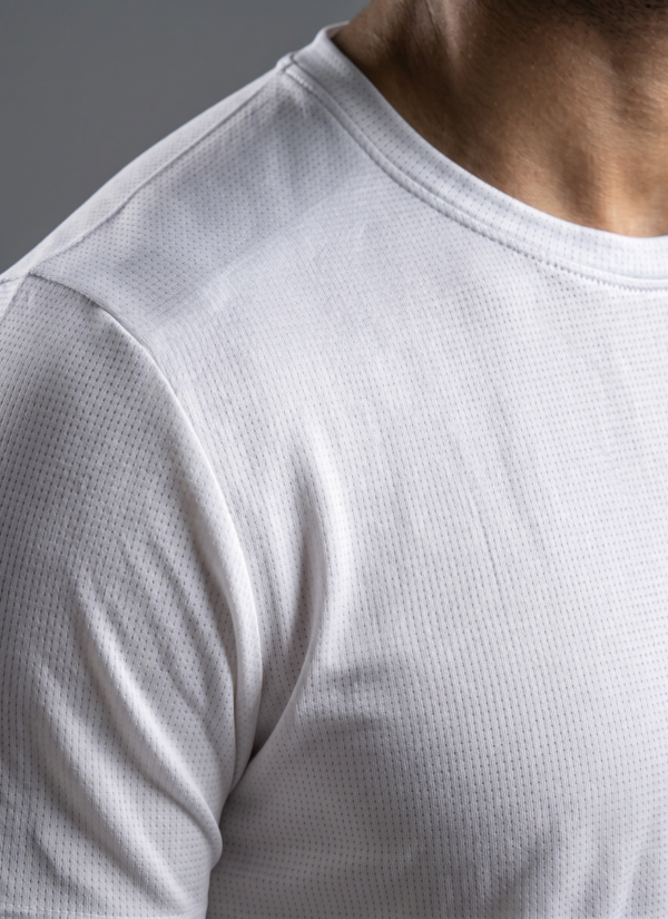 Plain White Round Neck T-Shirt | 180 GSM Mesh Knit | 100% Polyester | Stretchable Sports Wear