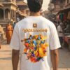 Yaduvanshi Oversized T-Shirt for Men | Krishna Balram Divine Art White Tee | Loopknit 240 GSM