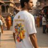Yaduvanshi Oversized T-Shirt for Men | Krishna Balram Divine Art White Tee | Loopknit 240 GSM