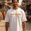 Yaduvanshi Oversized T-Shirt for Men | Krishna Balram Divine Art White Tee | Loopknit 240 GSM