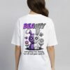 Womens White Oversized T-Shirt with Beauty Graphic Back Print | Loopknit 240 GSM | Cute Aesthetic Streetwear Tee
