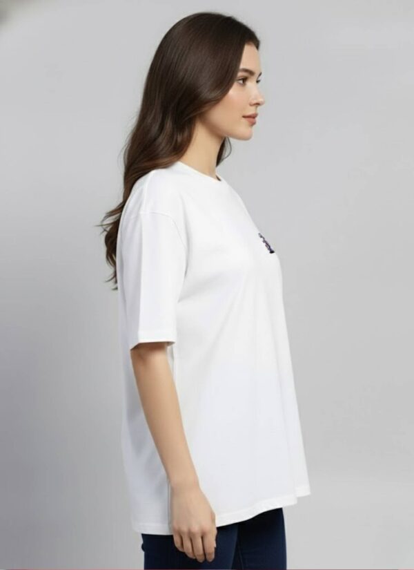 Womens White Oversized T-Shirt with Beauty Graphic Back Print | Loopknit 240 GSM | Cute Aesthetic Streetwear Tee