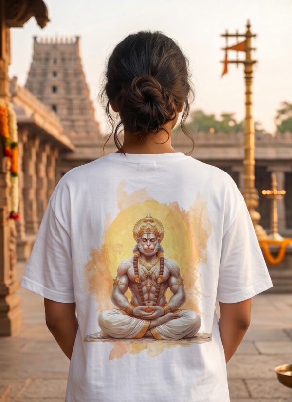 Unisex Oversized Meditating Hanuman Graphic T-Shirt | Spiritual Calm Design, White Cotton Tee