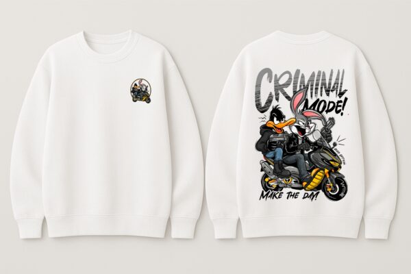 Criminal Mode Oversized Sweatshirt – Women White Graphic Streetwear | Fleece 300 GSM Premium Winter Sweatshirt