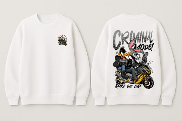 Criminal Mode Oversized Sweatshirt – Women White Graphic Streetwear | Fleece 300 GSM Premium Winter Sweatshirt