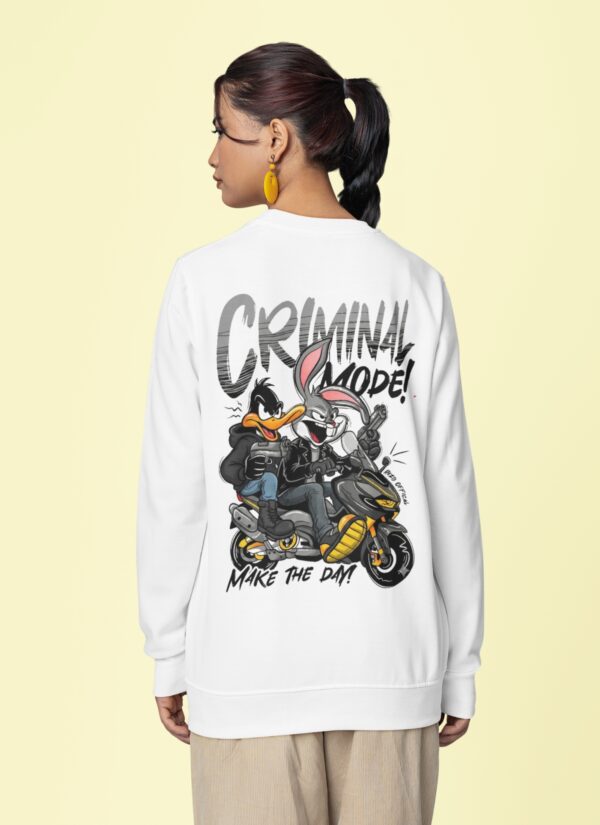 Criminal Mode Oversized Sweatshirt – Women White Graphic Streetwear | Fleece 300 GSM Premium Winter Sweatshirt