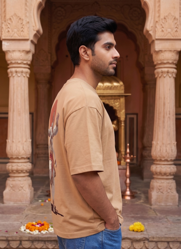 5QCvnsCp_AQPHXU0GN6_2026-05-08_3.png Unisex Oversized Hanuman Warrior Graphic T-Shirt Bold Devotion Design, Beige Cotton Tee