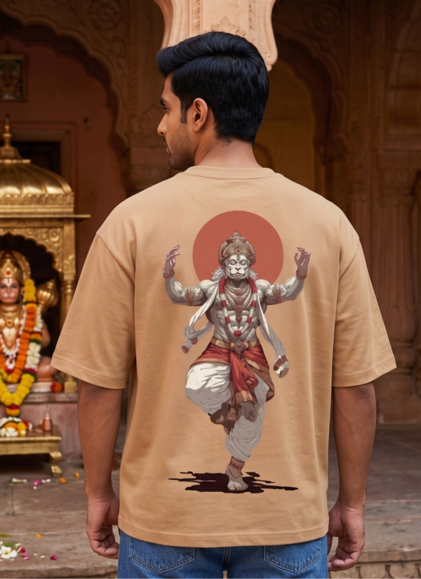 5QCvnsCp_G7L0MSMLZG_2026-05-08_1.png Unisex Oversized Hanuman Warrior Graphic T-Shirt Bold Devotion Design, Beige Cotton Tee