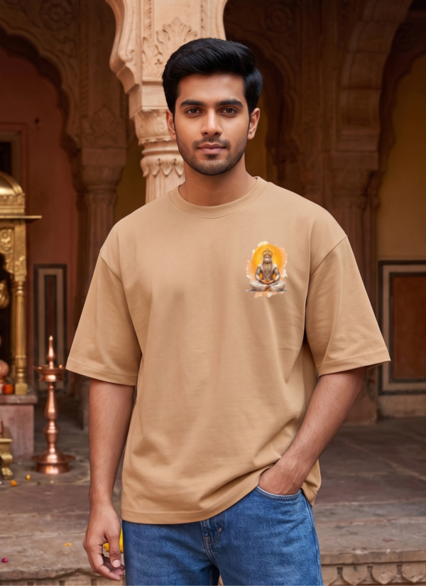 5QCvnsCp_WGKSRXITJ1_2026-05-08_2.png Unisex Oversized Hanuman Warrior Graphic T-Shirt Bold Devotion Design, Beige Cotton Tee