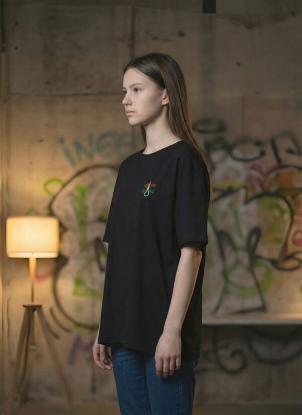 Womens Black Oversized T-Shirt with Bhagat Singh Graphic | Premium Loopknit 240 GSM | Freedom Fighter Tribute Streetwear Tee for Women