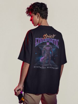 6jW6wfo3_A7KVK48DQ4_2026-01-30_3.jpg Spirit Enigmatic Oversized Black T-Shirt for Men | Futuristic Panther Graphic Back Print | Premium Streetwear Loopknit 240 GSM | By Giftspeaks