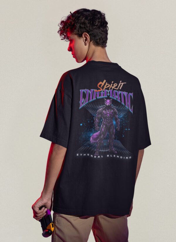 6jW6wfo3_A7KVK48DQ4_2026-01-30_3.jpg Spirit Enigmatic Oversized Black T-Shirt for Men | Futuristic Panther Graphic Back Print | Premium Streetwear Loopknit 240 GSM | By Giftspeaks