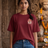 6od_BROj_IN6XL8W20S_2026-05-08_2.png Unisex Oversized Dancing Hanuman Graphic T-Shirt Energetic Devotion Design, Maroon Cotton Tee