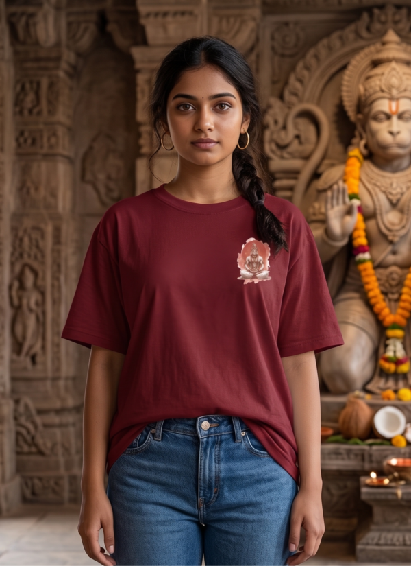 6od_BROj_IN6XL8W20S_2026-05-08_2.png Unisex Oversized Dancing Hanuman Graphic T-Shirt Energetic Devotion Design, Maroon Cotton Tee