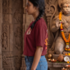 6od_BROj_KC6H5S2GHZ_2026-05-08_3.png Unisex Oversized Dancing Hanuman Graphic T-Shirt Energetic Devotion Design, Maroon Cotton Tee