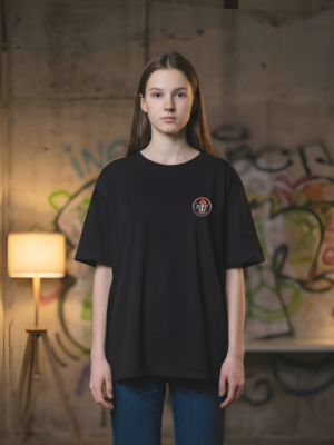 8ZEdg8jA_CM8AB6OKC5_2026-02-05_1.png Womens Oversized Black T-Shirt | Magical Mushroom Forest Graphic Print | Loopknit 240 GSM Premium Heavy Fabric | Aesthetic Streetwear Oversized Tee for Women