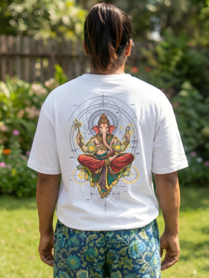 AK26It_d_A9H1ACM2MK_2026-01-31_1.png Womens Oversized White T-Shirt | Lord Ganesha Graphic Print | Loopknit 240 GSM Premium Heavy Fabric | Spiritual Streetwear T-Shirt for Women