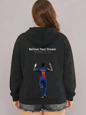 Believe Your Dream Neymar Jr Oversized Hoodie – Women Black Football Graphic Hoodie | Fleece 300 GSM Premium Streetwear