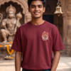 Unisex Oversized Meditating Hanuman Graphic T-Shirt Spiritual Calm Design, Maroon Cotton Tee