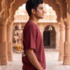 Unisex Oversized Meditating Hanuman Graphic T-Shirt Spiritual Calm Design, Maroon Cotton Tee