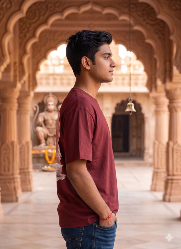 Unisex Oversized Meditating Hanuman Graphic T-Shirt Spiritual Calm Design, Maroon Cotton Tee