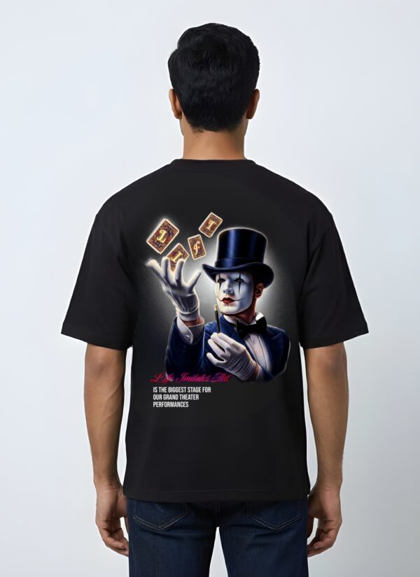 Illusion Magician Oversized Black T-Shirt for Men | Mystery Card Graphic Back Print | Premium Streetwear Loopknit 240 GSM | By Giftspeaks