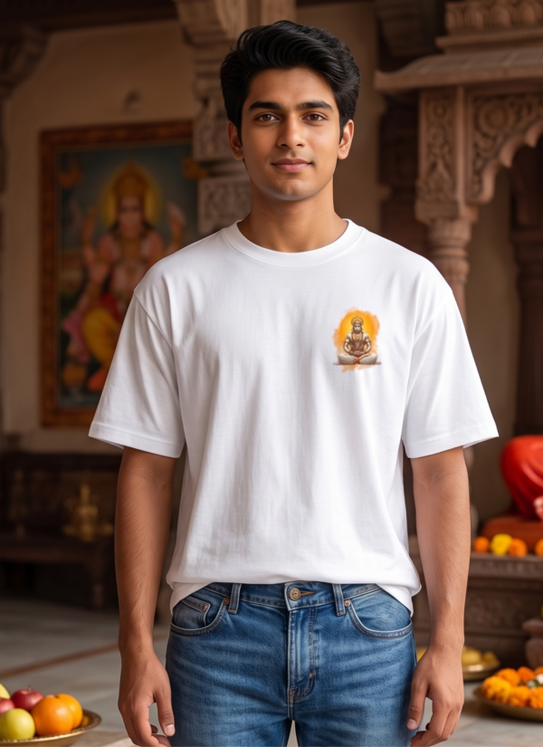 Unisex Oversized Hanuman Graphic Printed T-Shirt for Men & Women | Spiritual Devotional Back Print Oversized Tee | White Half Sleeve Loose Fit Streetwear T-Shirt | Loopknit 240 GSM Premium Cotton Casual Wear