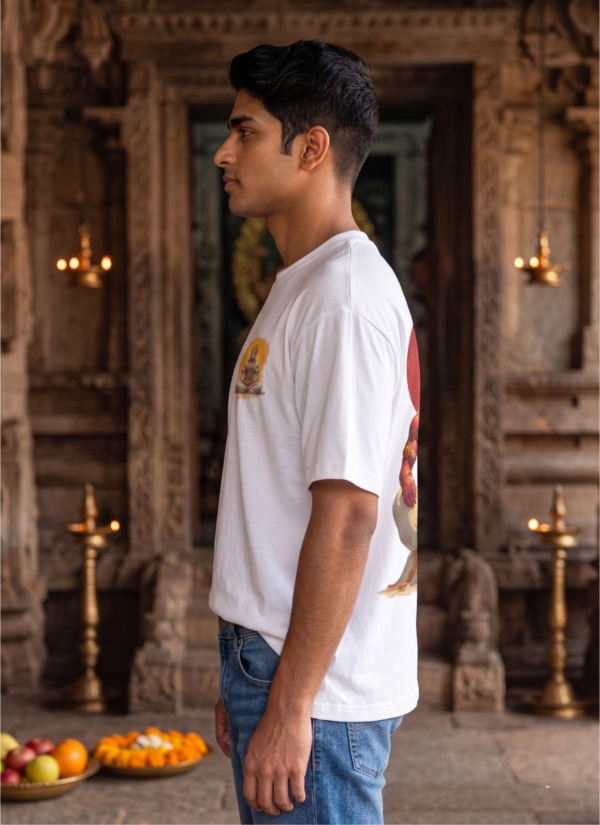 Unisex Oversized Hanuman Graphic Printed T-Shirt for Men & Women | Spiritual Devotional Back Print Oversized Tee | White Half Sleeve Loose Fit Streetwear T-Shirt | Loopknit 240 GSM Premium Cotton Casual Wear