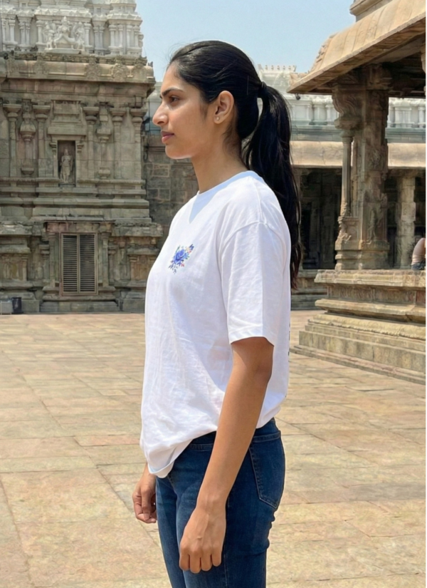 Womens Oversized White T-Shirt | Butterfly & Floral Girl Art Graphic Print | Loopknit 240 GSM Premium Heavy Fabric | Aesthetic Streetwear T-Shirt for Women