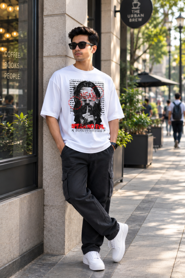 Speak No Evil Black Oversized T-Shirt for Men | Cotton 240 GSM | DTF Print Streetwear Tee
