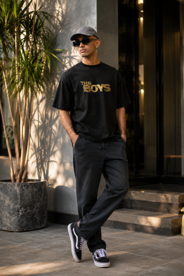 ChatGPT Image Aug 1, 2026, 04_53_40 PM The Boys Oversized Black T-Shirt | Minimal Street Style Loopknit Cotton Tee 240 GSM