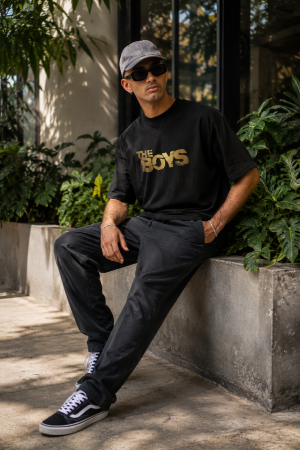 ChatGPT Image Aug 1, 2026, 04_53_45 PM The Boys Oversized Black T-Shirt | Minimal Street Style Loopknit Cotton Tee 240 GSM