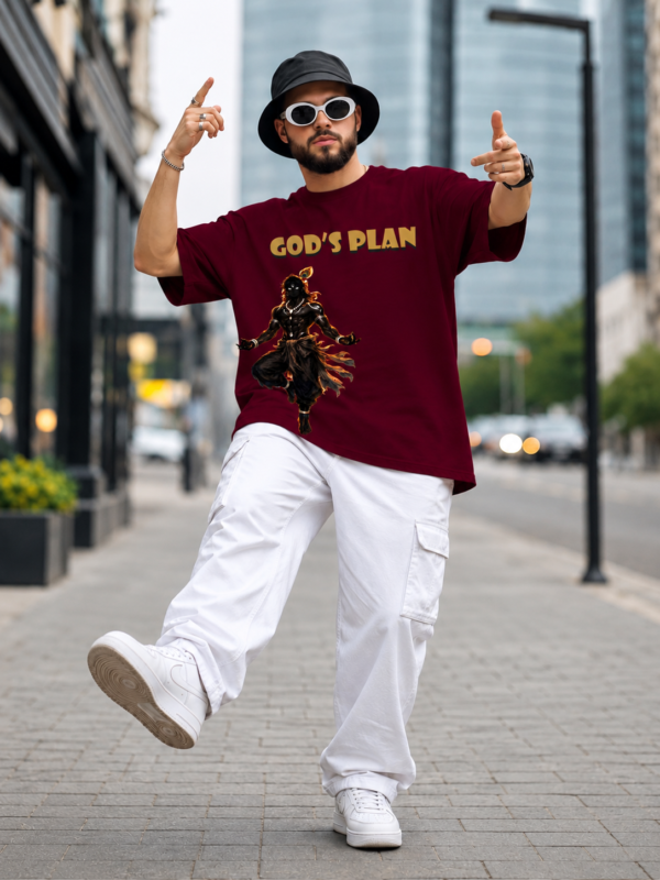 God's Plan Oversized Graphic T-Shirt for Men | Krishna Inspired Spiritual Streetwear Tee | Divine Anime Aesthetic Casual Oversized Cotton Tshirt