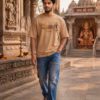 Mahakal Divine Graphic Oversized Beige T-Shirt for Men & Women | Spiritual Lord Shiva Back Print | Premium 240 GSM Loopknit Cotton | Unisex Streetwear Devotional Design | Front Sanskrit Typography & Detailed Back Artwork
