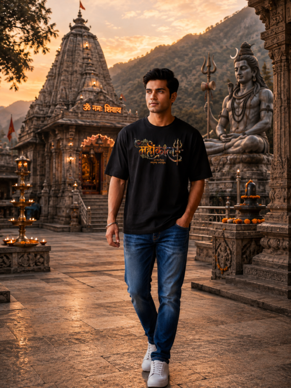 ChatGPT Image Aug 1, 2026, 11_05_18 AM Mahakal Divine Graphic Oversized Black T-Shirt for Men & Women | Spiritual Lord Shiva Back Print | Premium 240 GSM Loopknit Cotton | Unisex Streetwear Devotional Design | Front Sanskrit Typography & Detailed Back Artwork